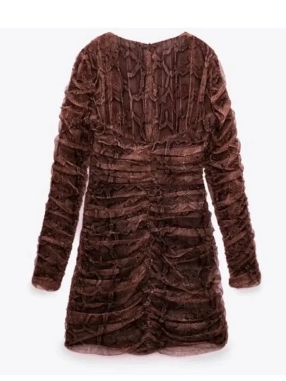 Zara Snake Print Draped Tulle Long Sleeve Ruched Mini Dress - Picture 6 of 15